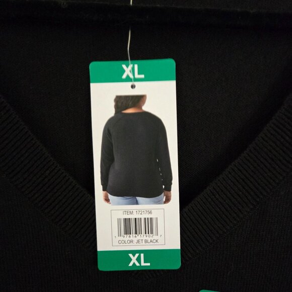 Lucky Brand NWT Cotton Blend V Neck Jet Black Sweater Capsule Wardrobe Size XL - Picture 7 of 10